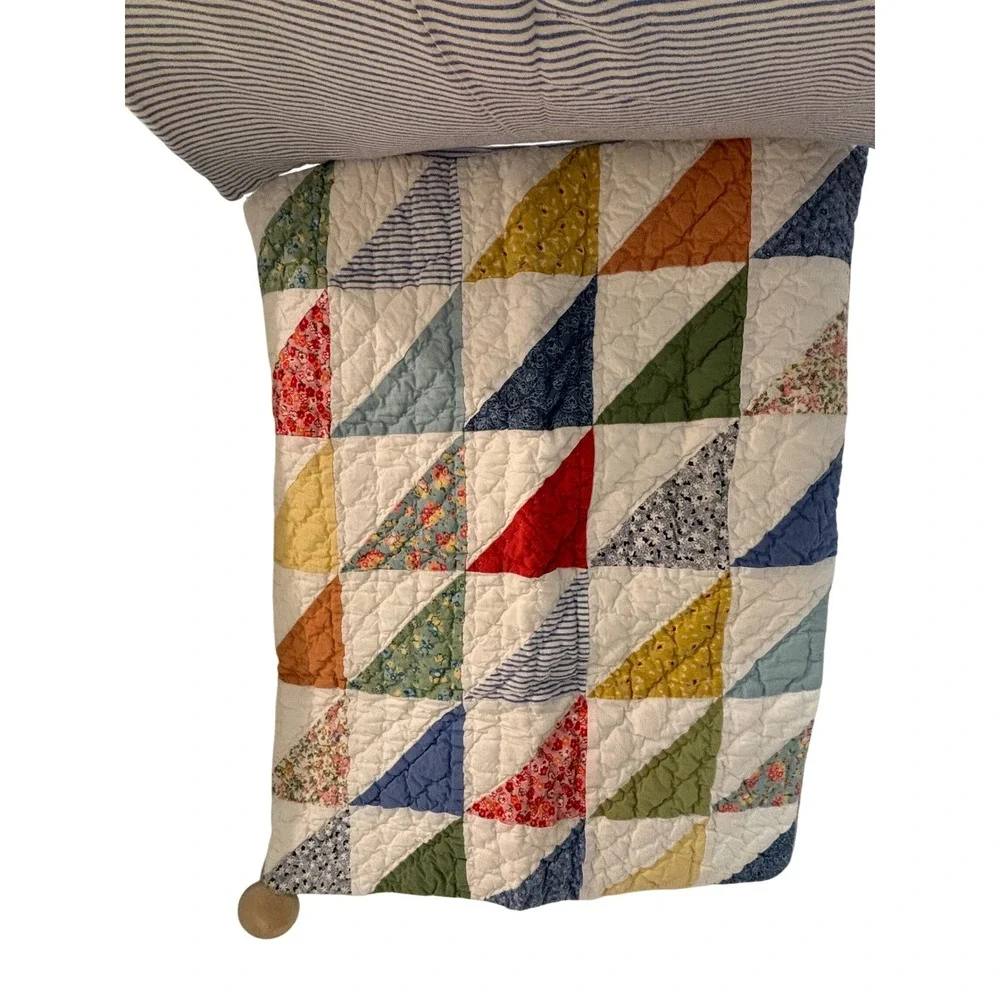 LL Bean Patchwork Quilted Pillow Shams Pair Standard Flying Geese